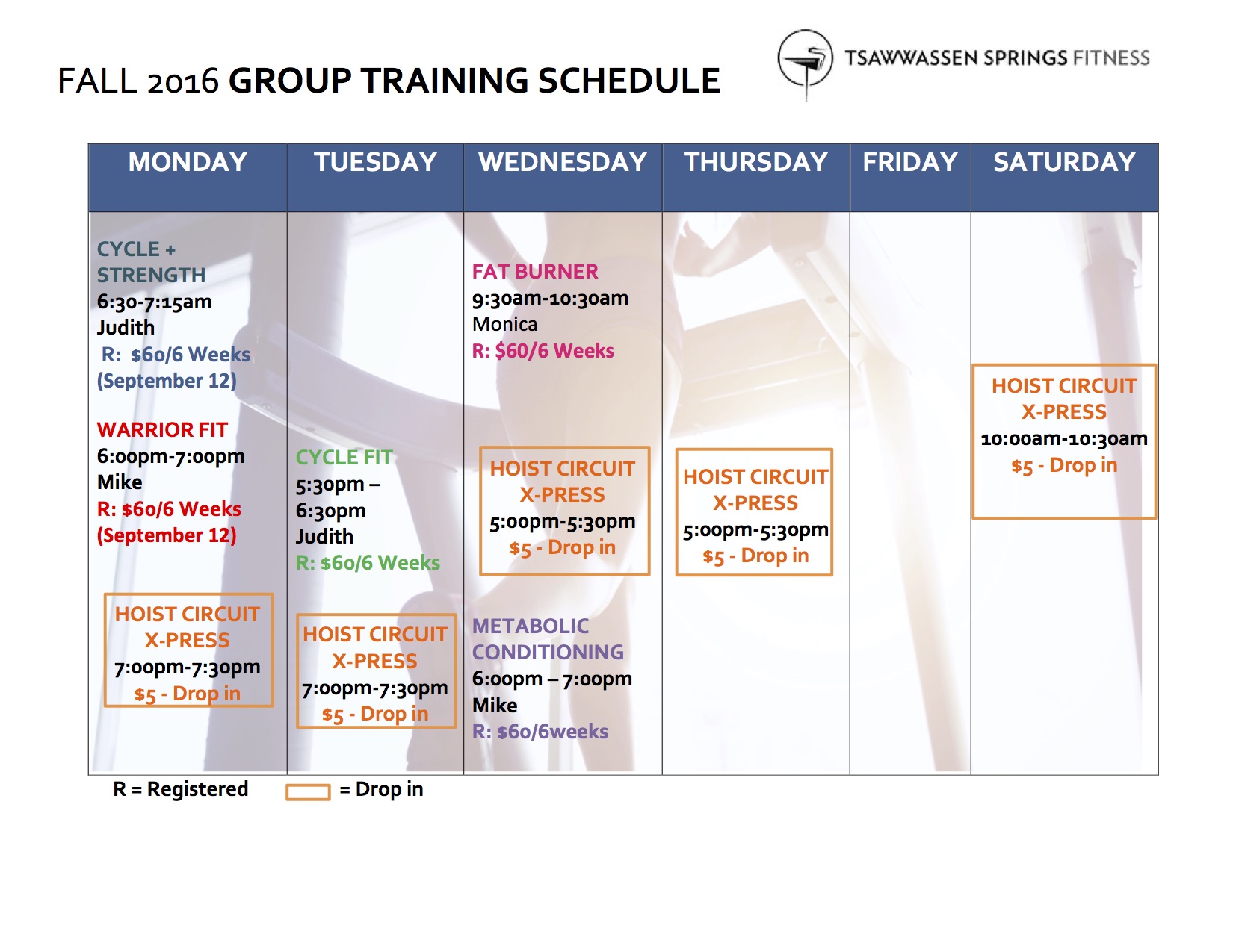 Fall 2016 Group Training Schedule - Final -2